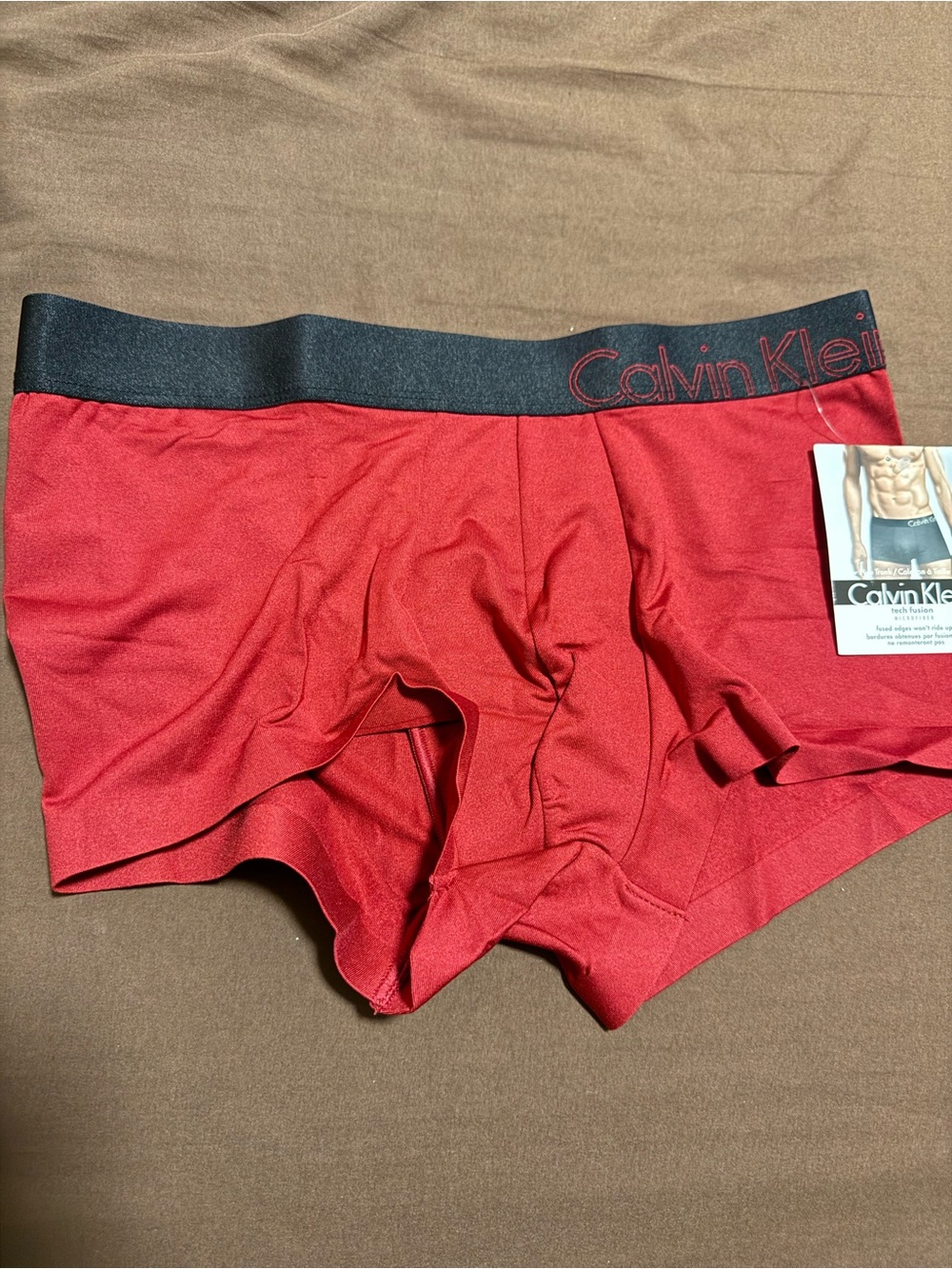 Calvin Klein Red Trunk Briefs with Black Logo Waistband